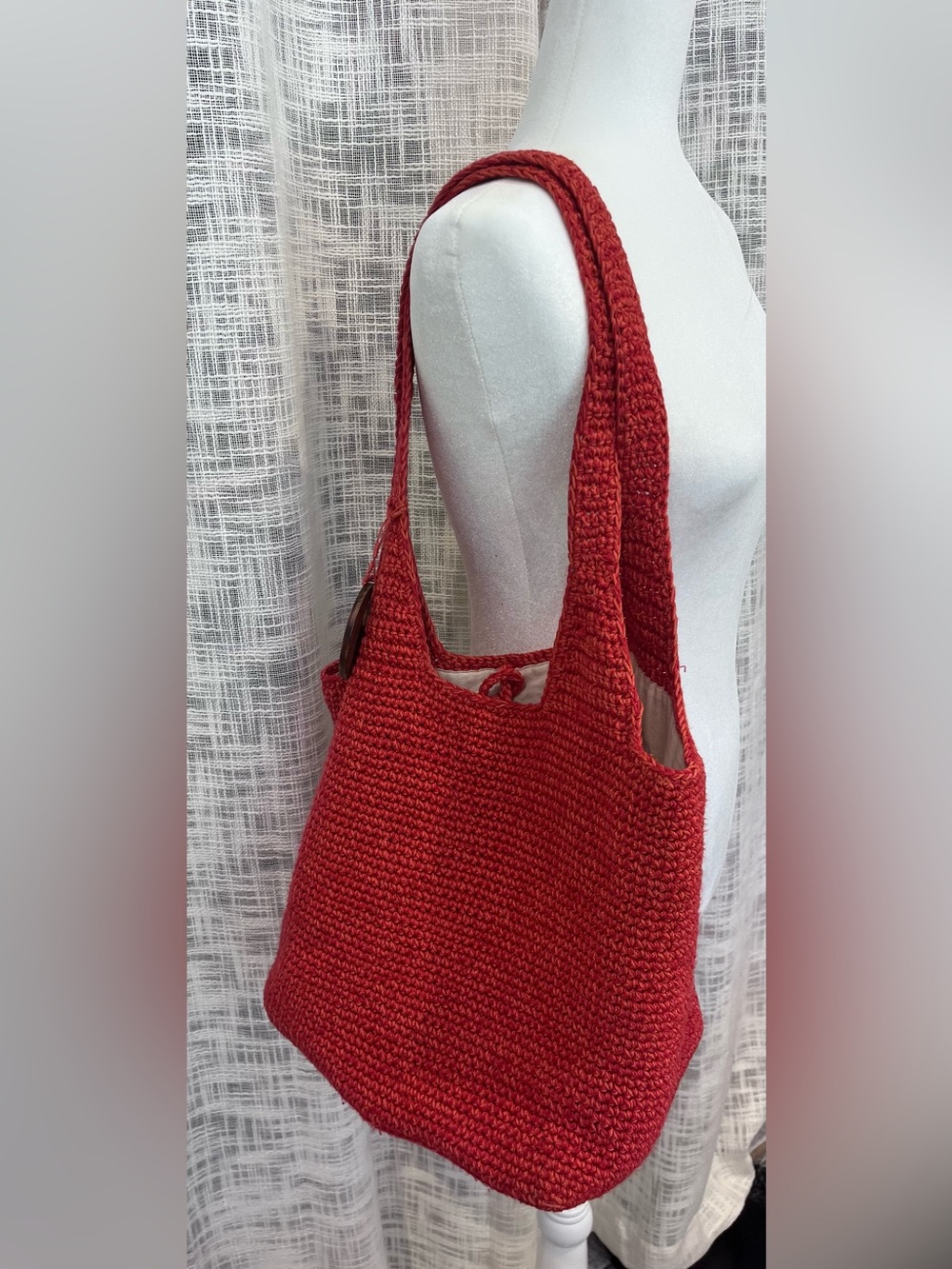 Sakroots orange rust crochet knit shoulder bag hobo purse fall large